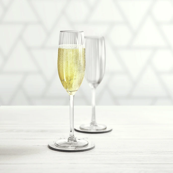 Royal Leerdam Adora Champagne Glasses, Set of 6, Transparent Glass Sparkling Wine Glasses with Vertical Grooves, 215 ml, 22.9 cm Height