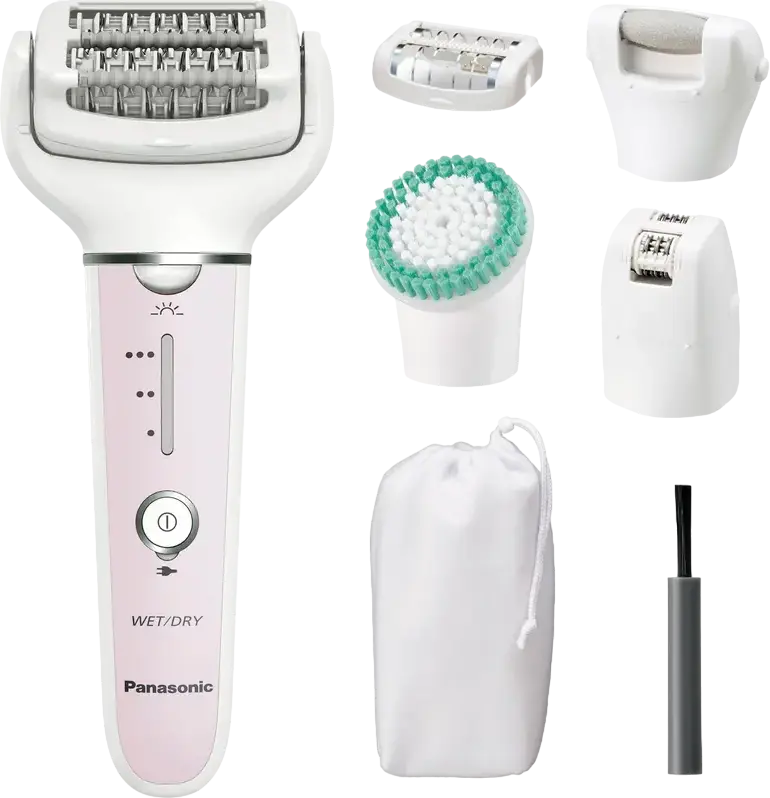 Panasonic ES-EY80-P520 Epilator, Double-Disc System, 60 Tweezers, Wet & Dry, Wide Flexible Head, Set of 5 Attachments, White/Pink