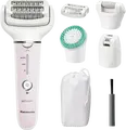 Panasonic ES-EY80-P520 Epilator, Double-Disc System, 60 Tweezers, Wet & Dry, Wide Flexible Head, Set of 5 Attachments, White/Pink