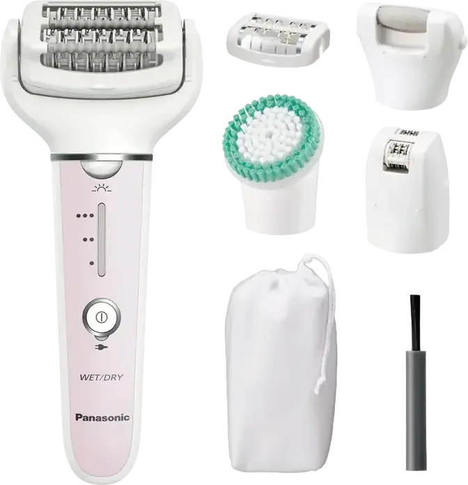 Panasonic ES-EY80-P520 Epilator, Double-Disc System, 60 Tweezers, Wet & Dry, Wide Flexible Head, Set of 5 Attachments, White/Pink