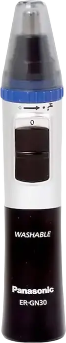 Trimmer Panasonic ER-GN30 pentru nas și urechi, lame din oțel inoxidabil, lavabil, alimentat cu baterii AA, set de 3 piese cu capac și perie