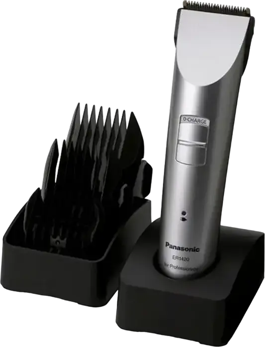 Panasonic ER1420 Professional Hair Clipper with Ceramic Blades, 6 Length Settings 3-18mm, Q-CHARGE Quick Charge, Mains and Battery, Set of 7 Pieces