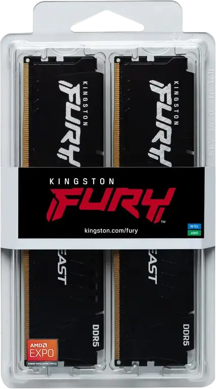Kit Memorie Kingston FURY Beast 64GB (2x32GB) DDR5 5600MHz PC5-44800 CL36 RAM KF556C36BBEK2-64 pentru PC, Intel XMP 3.0, Radiator Negru