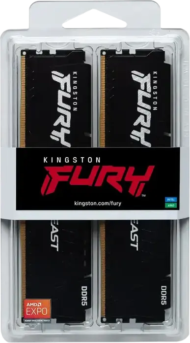 Kit Memorie Kingston FURY Beast 64GB (2x32GB) DDR5 5600MHz PC5-44800 CL36 RAM KF556C36BBEK2-64 pentru PC, Intel XMP 3.0, Radiator Negru