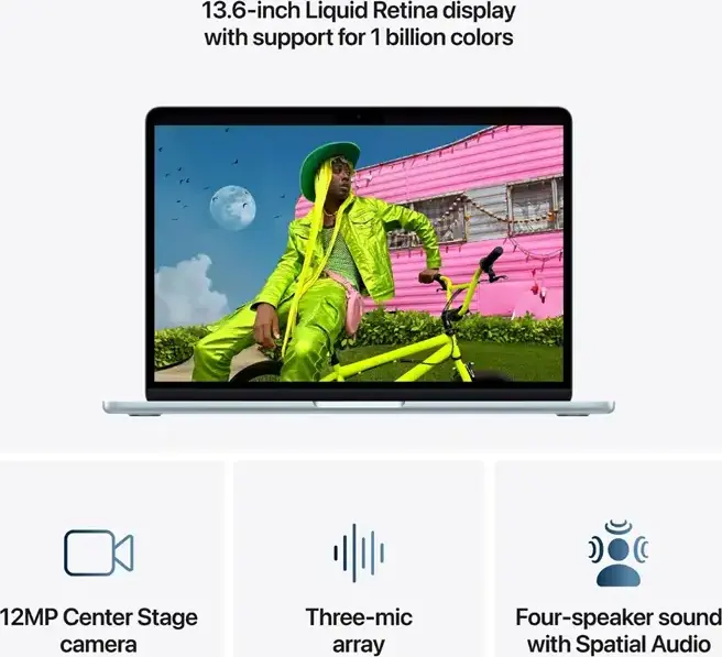 Apple MacBook Air 13.6" Laptop, Apple M5 10-Core CPU, 8-Core GPU, 16GB RAM, 512GB SSD, Liquid Retina Display, macOS Tahoe, Aluminum Case, Sky Blue