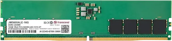 Memorie RAM Transcend JetRam JM5600ALE-16G 16GB DDR5 5600 MHz CL46 1.1V 288-Pin Unbuffered Long-DIMM cu On-die ECC si PMIC pentru PC