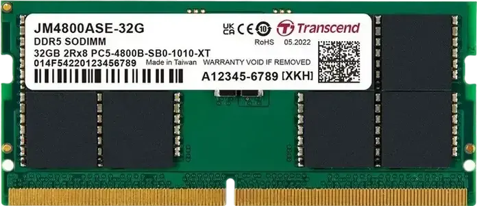 Модуль памяти Transcend JetRam JM4800ASE-32G 32GB DDR5 4800MHz PC5-38400 CL40 1.1V ECC Unbuffered SO-DIMM для ноутбука, набор из 1 предмета