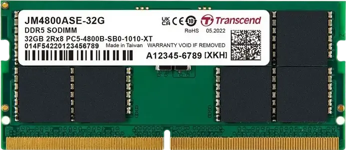 Модуль памяти Transcend JetRam JM4800ASE-32G 32GB DDR5 4800MHz PC5-38400 CL40 1.1V ECC Unbuffered SO-DIMM для ноутбука, набор из 1 предмета