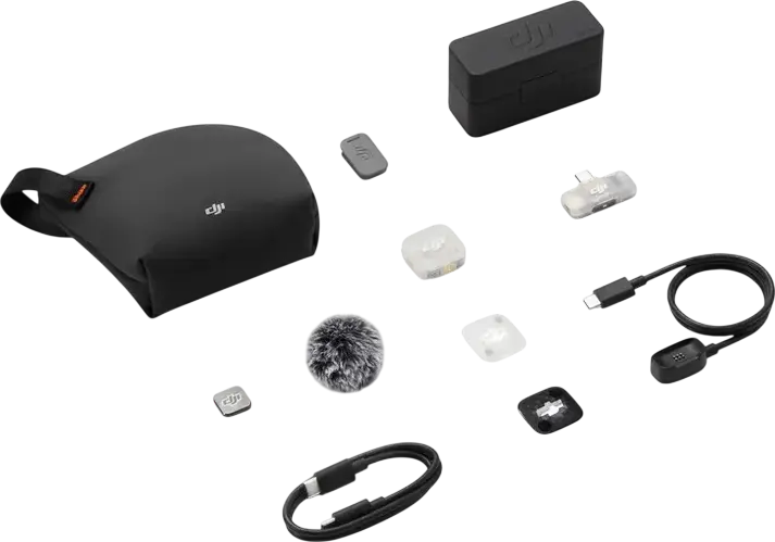 Набор беспроводных петличных микрофонов DJI Mic Mini 2S, всенаправленный Bluetooth-микрофон с зарядным кейсом, аккумулятор 1950 мАч, черный, набор из 6 предметов