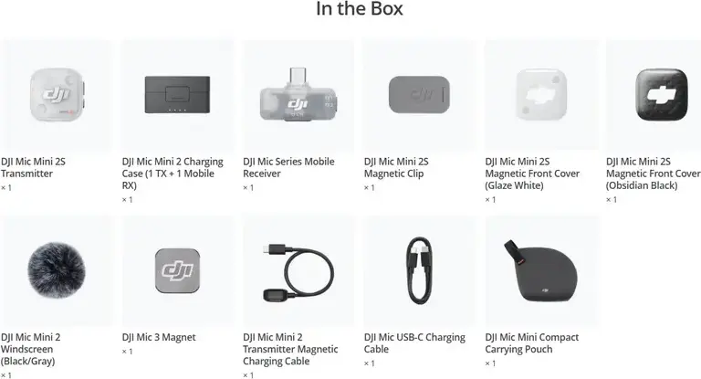 Набор беспроводных петличных микрофонов DJI Mic Mini 2S, всенаправленный Bluetooth-микрофон с зарядным кейсом, аккумулятор 1950 мАч, черный, набор из 6 предметов