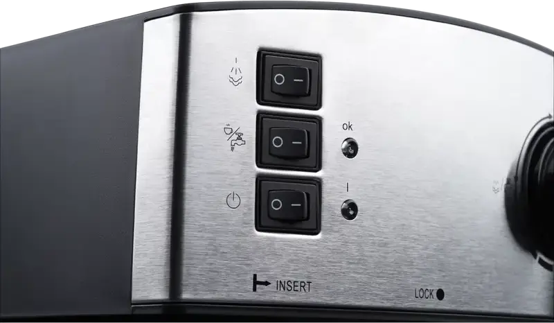 aparat de cafea espresso manual Ardesto YCM-E1600, pompa italiana 15 bar, 850W, rezervor apa 1.6L, otel inoxidabil, gri, cu spumator de lapte