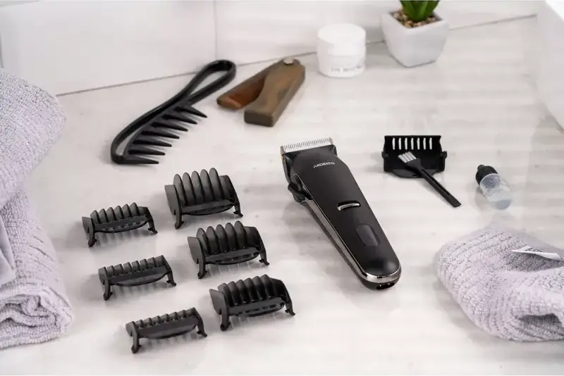 Ardesto HC-Y32-B Hair Clipper for Household Use, Stainless Steel Blades, 6 Length Modes 0.5-30mm, USB Battery Powered, Set of 6 Nozzles, Black