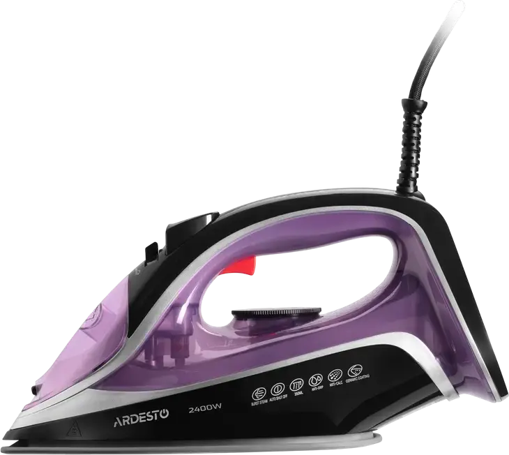 Ardesto IR-B2234 Steam Iron, 2400W, Ceramic Soleplate, 350ml Tank, 80g/min Steam Boost, Anti-drip, Anti-calc, Auto Shut-off, Violet