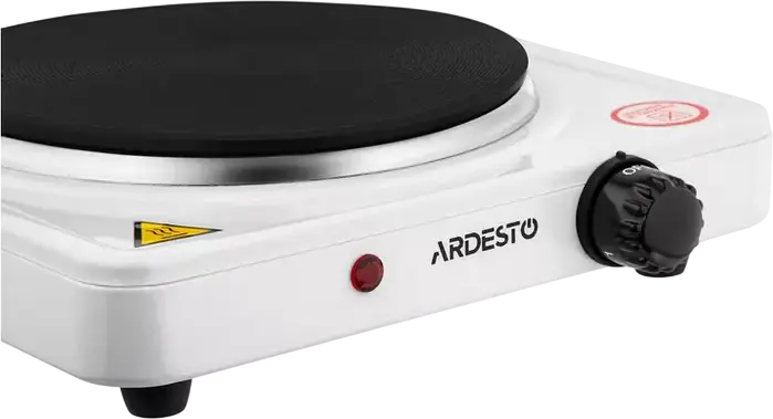 Ardesto ECS-J115W Mini Electric Hot Plate, 1500W, 1 Cooking Zone, Cast Iron Heating Element, Enameled Steel Surface, 5 Power Levels, White