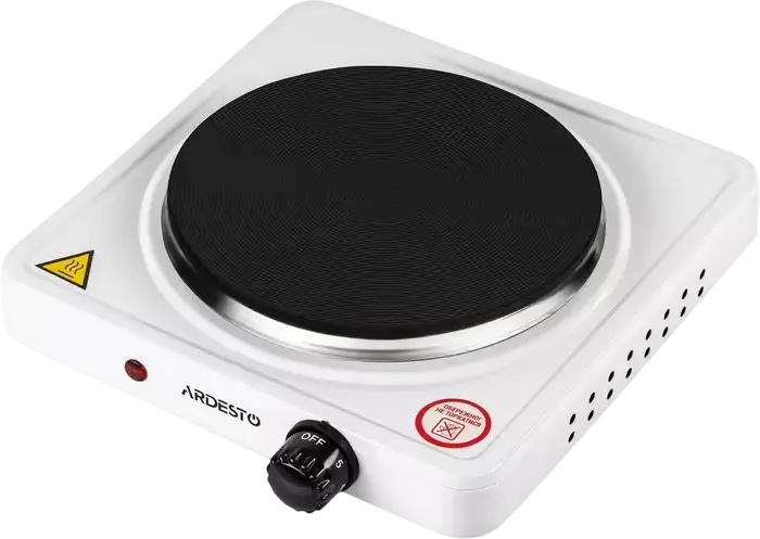 Ardesto ECS-J115W Mini Electric Hot Plate, 1500W, 1 Cooking Zone, Cast Iron Heating Element, Enameled Steel Surface, 5 Power Levels, White