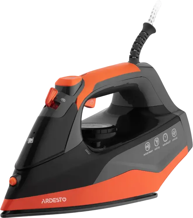 Ardesto IR-C2233-GR Steam Iron, 2200W, Ceramic Soleplate, 340ml Tank, Anti-Drip, Anti-Calc, Auto Shut-Off, Vertical Steam, Black/Orange