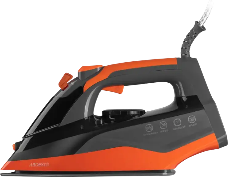Ardesto IR-C2233-GR Steam Iron, 2200W, Ceramic Soleplate, 340ml Tank, Anti-Drip, Anti-Calc, Auto Shut-Off, Vertical Steam, Black/Orange