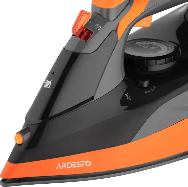 Ardesto IR-C2233-GR Steam Iron, 2200W, Ceramic Soleplate, 340ml Tank, Anti-Drip, Anti-Calc, Auto Shut-Off, Vertical Steam, Black/Orange
