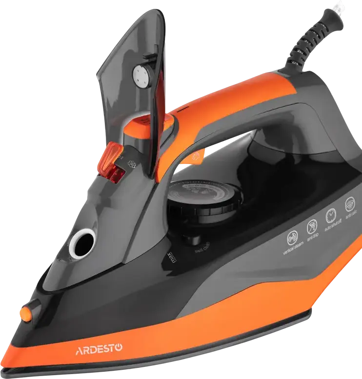 Ardesto IR-C2233-GR Steam Iron, 2200W, Ceramic Soleplate, 340ml Tank, Anti-Drip, Anti-Calc, Auto Shut-Off, Vertical Steam, Black/Orange