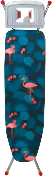 Cingillioglu CM-100 Ironing Board, 115 x 33 cm Metal Mesh Surface, Cotton Heat-Resistant Cover, Folding Metal Frame, Blue Tropical Flamingo Pattern