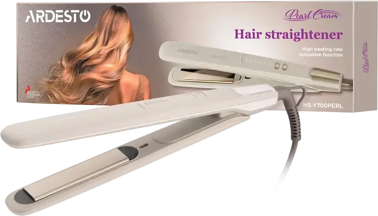 Ardesto HS-Y700PERL Hair Straightener, 140-230°C Temperature Control, Ionization, Fast Heating, Auto Shut-off, Beige