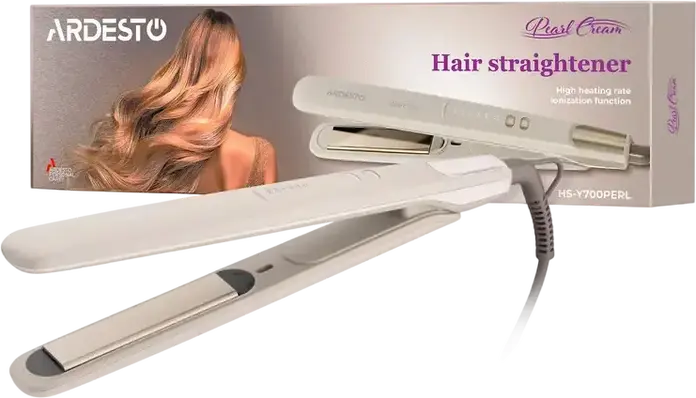 Ardesto HS-Y700PERL Hair Straightener, 140-230°C Temperature Control, Ionization, Fast Heating, Auto Shut-off, Beige
