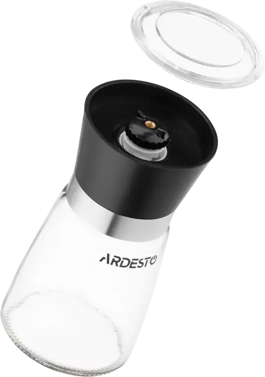 Ardesto Gemini AR2101 Salt and Pepper Mill, Black, 180ml, 13cm, Ceramic Grinder, Adjustable Grinding Degree, Glass Body, 1 Piece