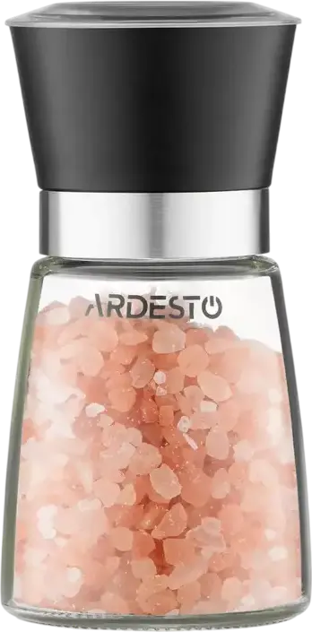 Ardesto Gemini AR2101 Salt and Pepper Mill, Black, 180ml, 13cm, Ceramic Grinder, Adjustable Grinding Degree, Glass Body, 1 Piece