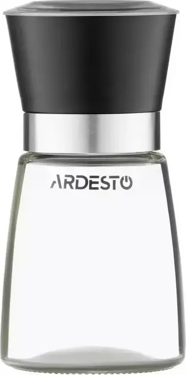 Ardesto Gemini AR2101 Salt and Pepper Mill, Black, 180ml, 13cm, Ceramic Grinder, Adjustable Grinding Degree, Glass Body, 1 Piece