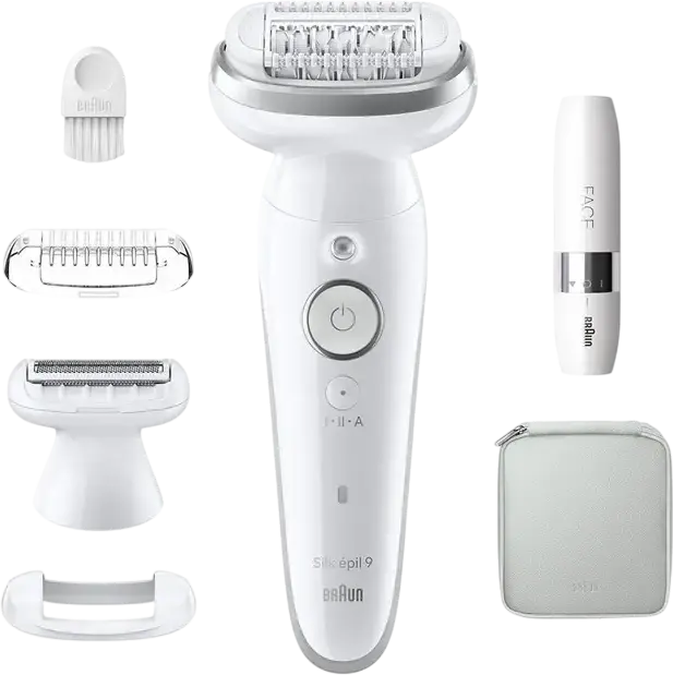 Эпилятор Braun Silk-épil 9 SES9341, белый, для влажного и сухого использования, 40 пинцетов, гибкая головка, массаж, бритье, тримминг, набор из 6 предметов