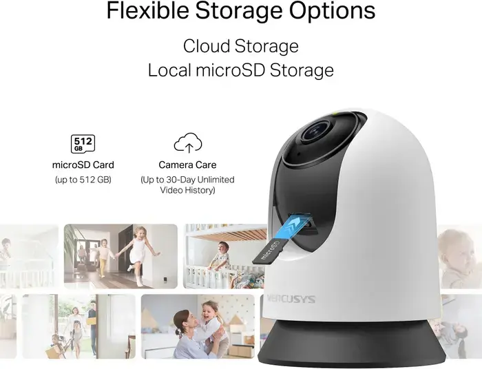 Mercusys MC210 Indoor Pan/Tilt Wi-Fi Security Camera, 3MP 2K Resolution, 360° View, Night Vision, Two-Way Audio, Motion & Person Detection, White