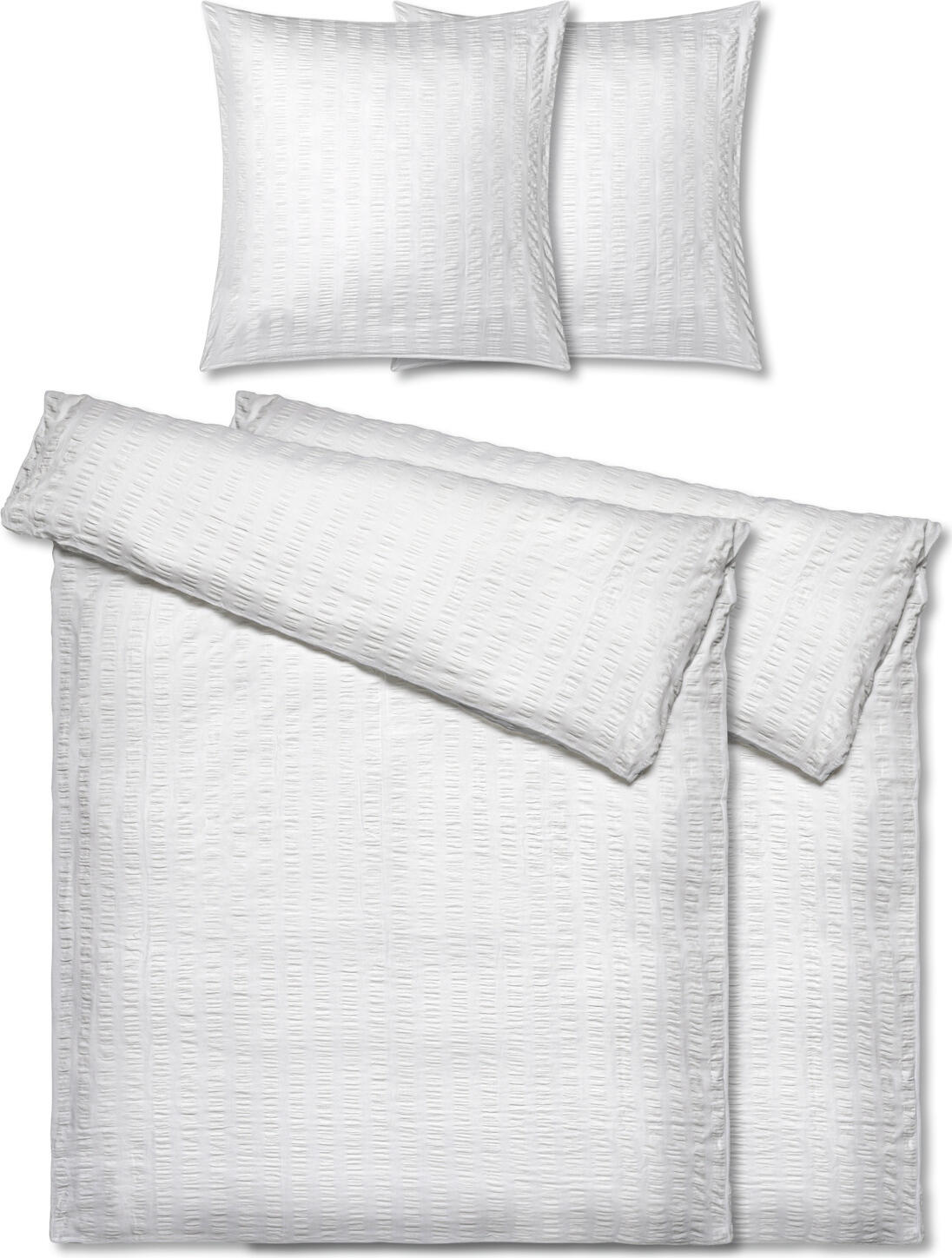 PULSIVA Fano Bed Linen Set, 100% Cotton Seersucker, 135x200 cm Duvet Cover, 80x80 cm Pillowcase, White, Non-Iron, OEKO-TEX Certified, Set of 2