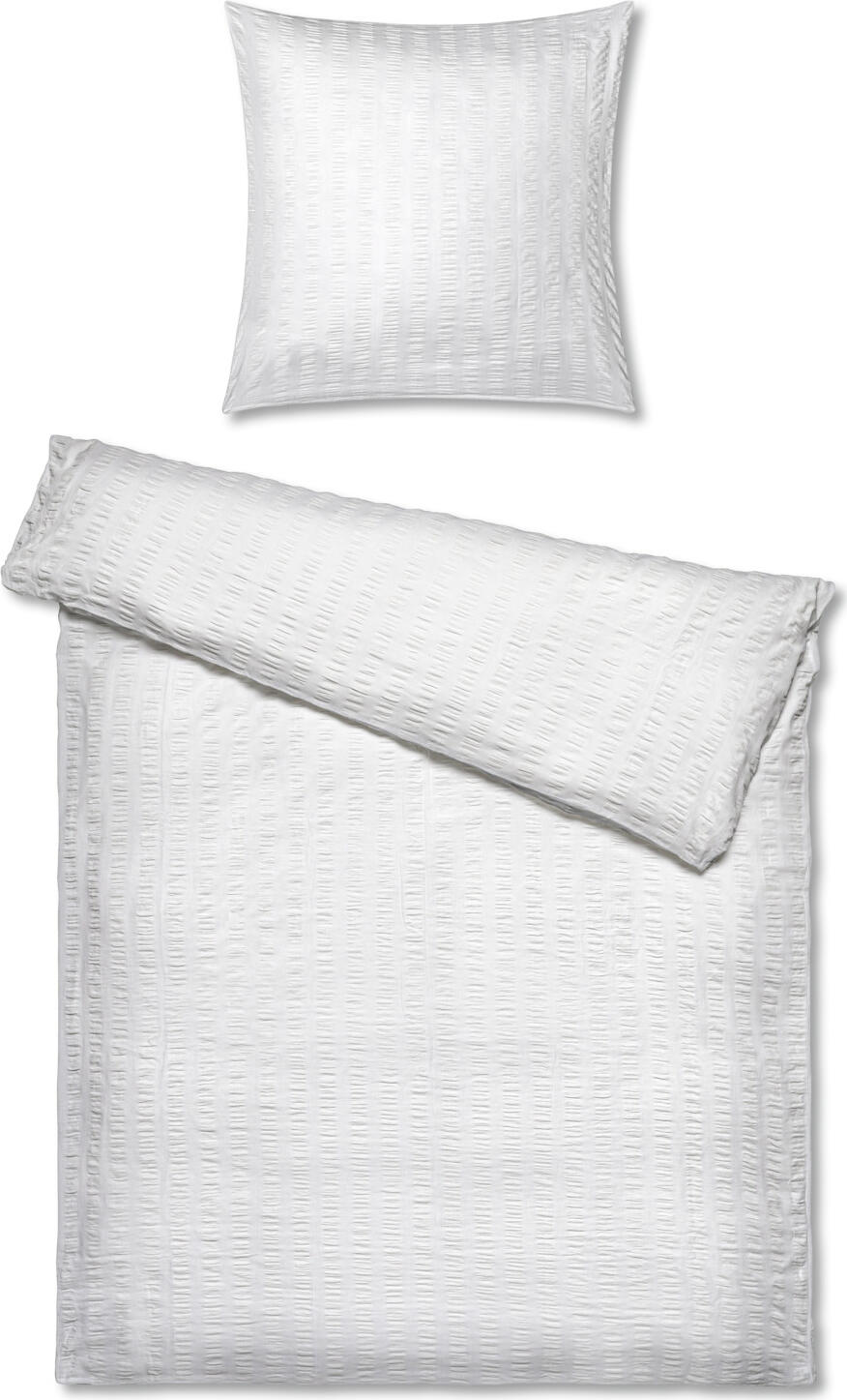 PULSIVA Fano Bed Linen Set, 100% Cotton Seersucker, 135x200 cm Duvet Cover, 80x80 cm Pillowcase, White, Non-Iron, OEKO-TEX Certified, Set of 2