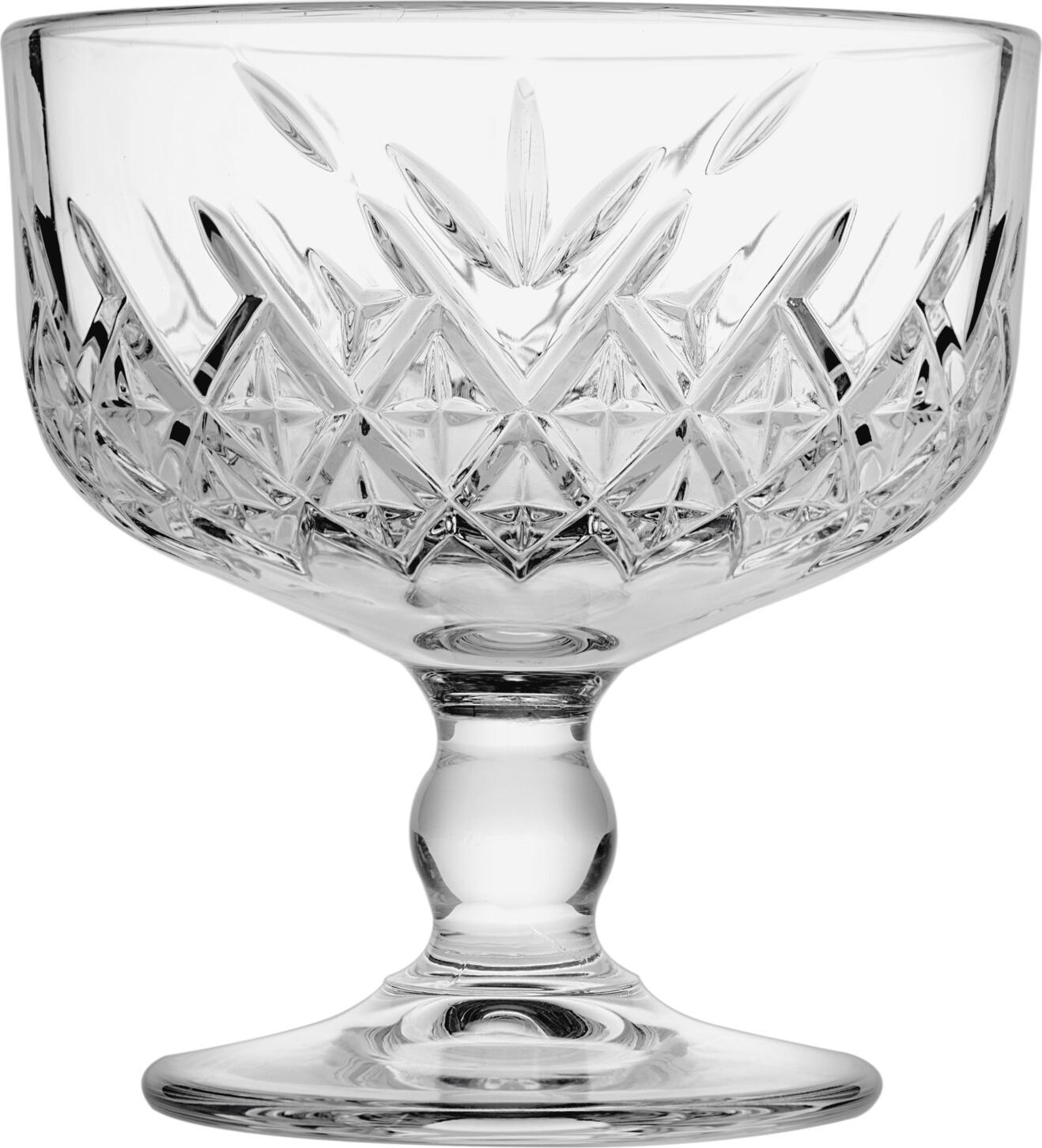Set de 6 pahare pentru înghețată Pasabahce Timeless, 275 ml, sticlă transparentă cu design reliefat, pereți groși, rezistente, spălabile la mașină