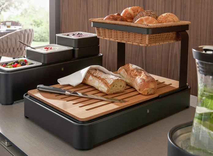 WMF Quadro Bread Cutting Board, Oak Wood, GN 1/1 Gastronorm Size 53 x 32.5 x 1.9 cm, Brown, Professional Buffet System Bread Module