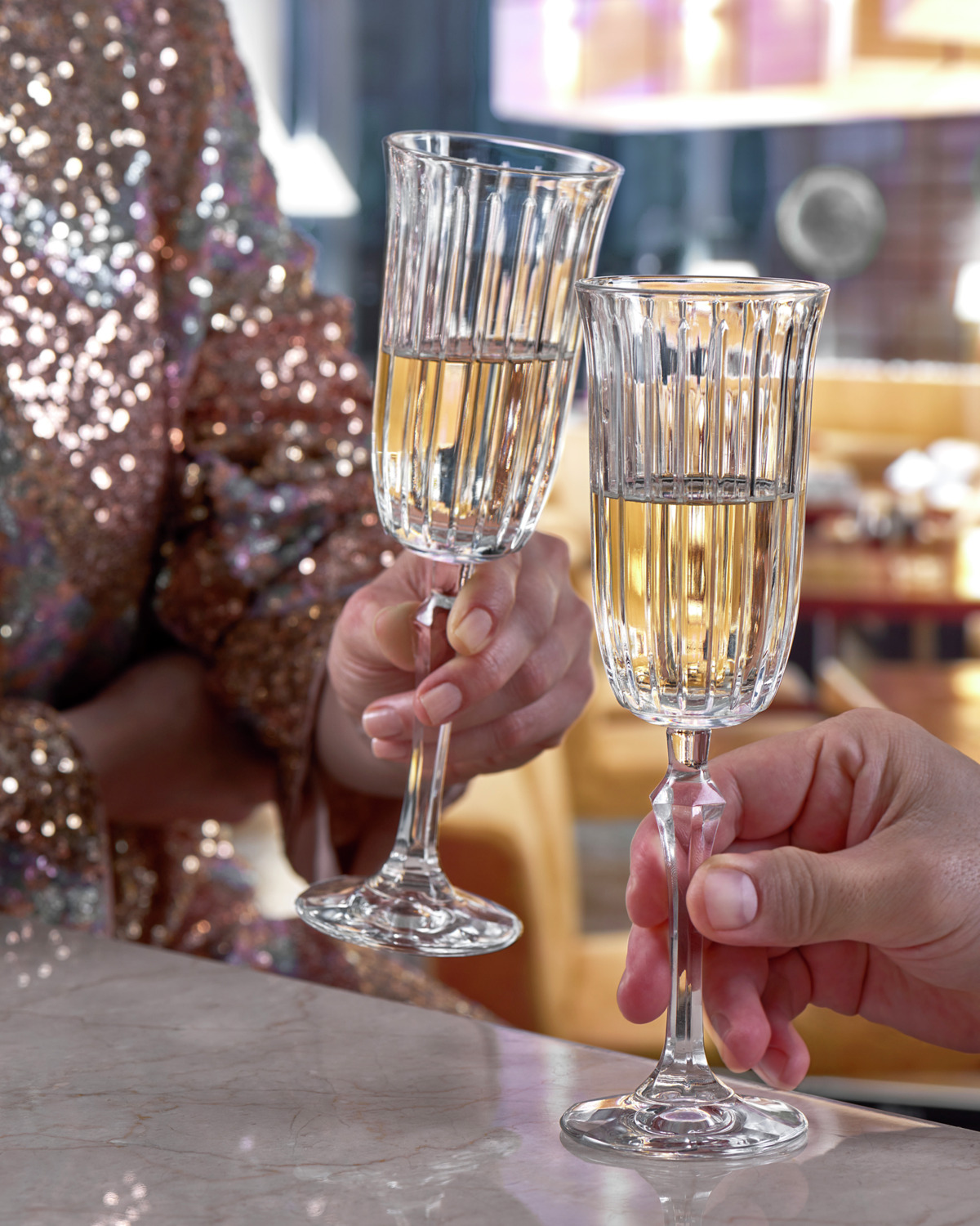 Set de 4 pahare de sampanie Pasabahce Joy, 175ml, sticla transparenta cu rigoare, rezistente la spalare cu masina, pentru Horeca