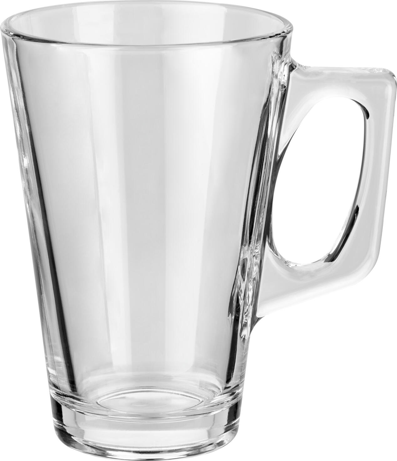 Set de 12 pahare pentru Latte Macchiato Pasabahce Vela, 250ml din sticla temperata rezistenta cu maner, transparente, sigure la masina de spalat vase
