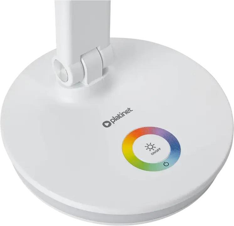 Platinet PDL400RGB LED Desk Lamp, 12W, 500 Lm, 2800-6000K Adjustable Color Temperature, RGB Lighting Ring, Integrated USB Port, White ABS Plastic