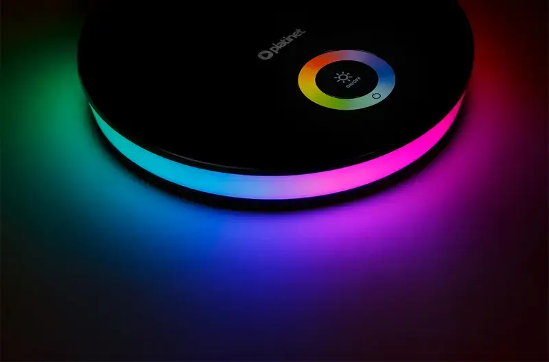 Platinet PDL400RGB LED Desk Lamp, 12W, 500 Lm, 2800-6000K Adjustable Color Temperature, RGB Lighting Ring, Integrated USB Port, White ABS Plastic