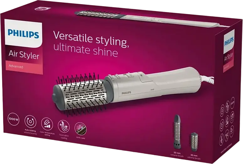 Набор из 4 предметов Philips BHA710/00 стайлер-фен для волос, 1000 Вт, керамическая вращающаяся щетка, ионизация, 3 режима температуры, белый