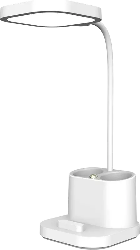 Platinet PDL008 LED Desk Lamp, 5W 200Lm, 3 Color Temperatures, 3 Brightness Levels, 2400mAh Battery, USB Charging, Pen and Smartphone Holder, White