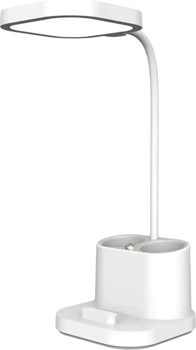 Platinet PDL008 LED Desk Lamp, 5W 200Lm, 3 Color Temperatures, 3 Brightness Levels, 2400mAh Battery, USB Charging, Pen and Smartphone Holder, White