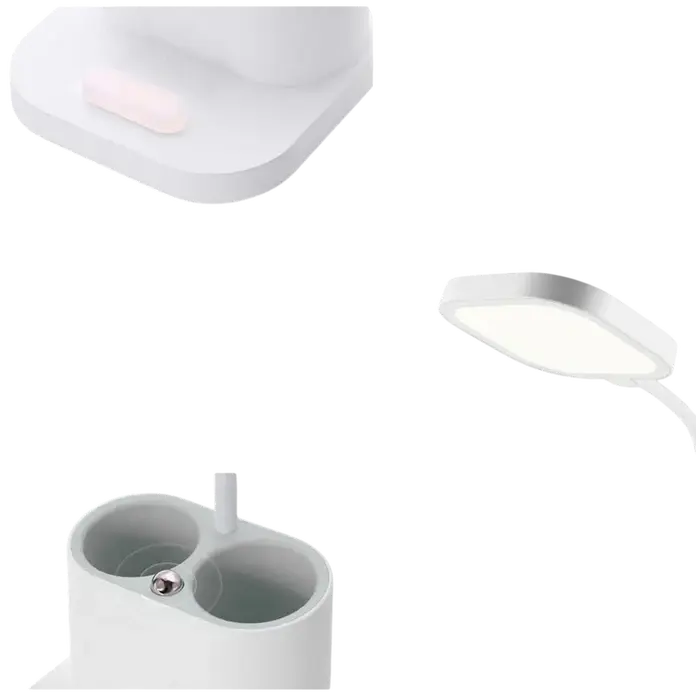 Platinet PDL008 LED Desk Lamp, 5W 200Lm, 3 Color Temperatures, 3 Brightness Levels, 2400mAh Battery, USB Charging, Pen and Smartphone Holder, White