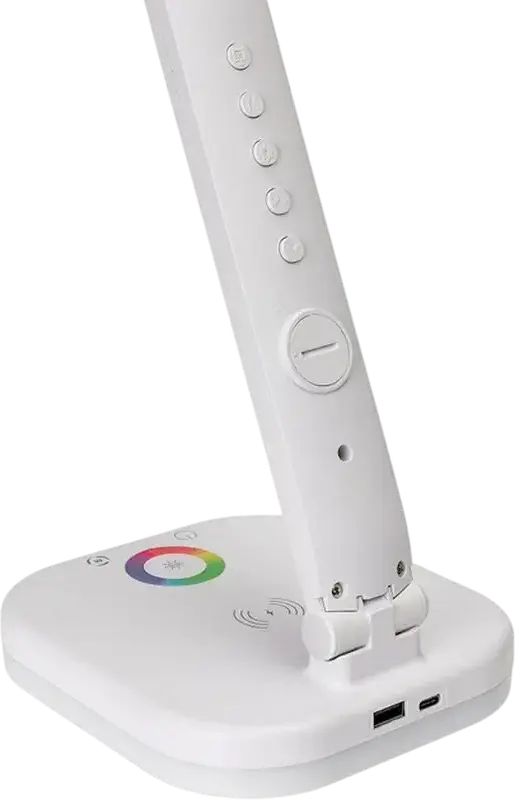 Lampa de birou LED Platinet PDL711RGB, 6W, 300 Lm, 3 Nivele Luminozitate, 3000K-6500K, Pad Incarcare Wireless, Lumina Ambientala RGB, Display Digital, Alb