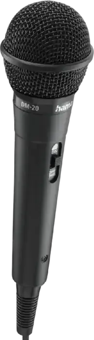 Hama DM-20 Portable Dynamic Karaoke Microphone, Unidirectional, 100-10000 Hz, Wired with 3.5mm and 6.3mm Connectors, 2.5m Cable, Black