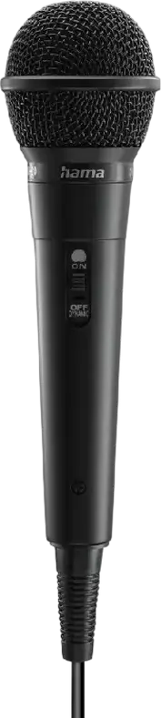 Hama DM-20 Portable Dynamic Karaoke Microphone, Unidirectional, 100-10000 Hz, Wired with 3.5mm and 6.3mm Connectors, 2.5m Cable, Black