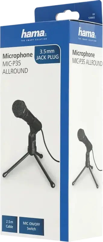 Microfon de Masa Condensator Hama MIC-P35 Allround, Conectare cu Fir 3.5 mm Mini-jack, Cablu 2.5 m, Comutator On/Off Integrat si Stativ Trepied