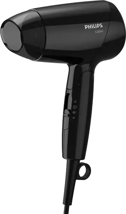 Компактный фен Philips EssentialCare BHC010/10, 1200 Вт, 3 режима температуры и 2 режима скорости, холодный обдув, складная ручка, концентратор, черный