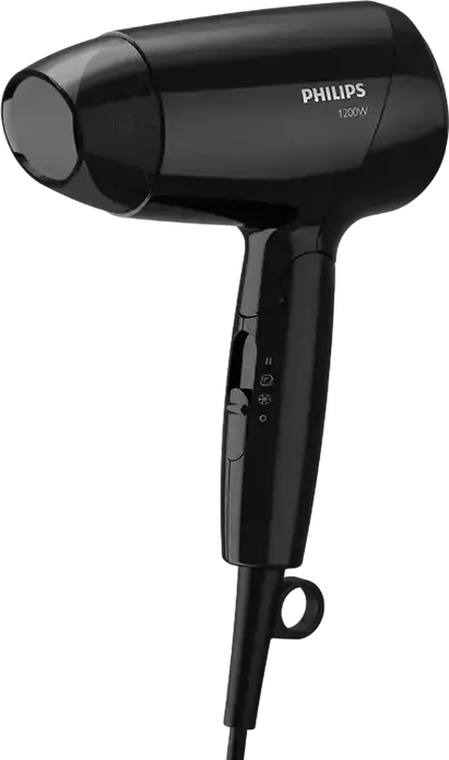 Компактный фен Philips EssentialCare BHC010/10, 1200 Вт, 3 режима температуры и 2 режима скорости, холодный обдув, складная ручка, концентратор, черный