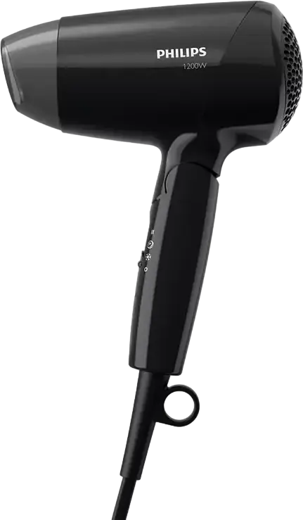 Компактный фен Philips EssentialCare BHC010/10, 1200 Вт, 3 режима температуры и 2 режима скорости, холодный обдув, складная ручка, концентратор, черный